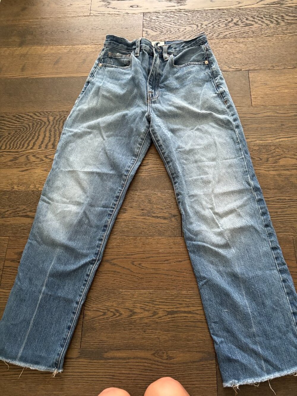 FRAME Women Light Blue High Rise Le Jane Crop Jeans Distressed Frayed Hem 24